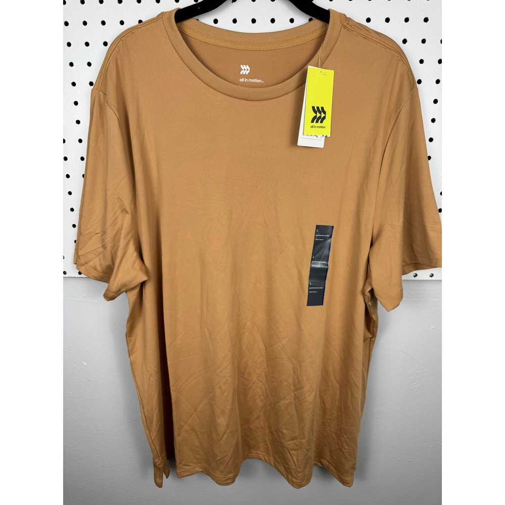 All In Motion Mens Performance SS T-Shirt Gold Ochre Large NWT‎ Moisture Wicking